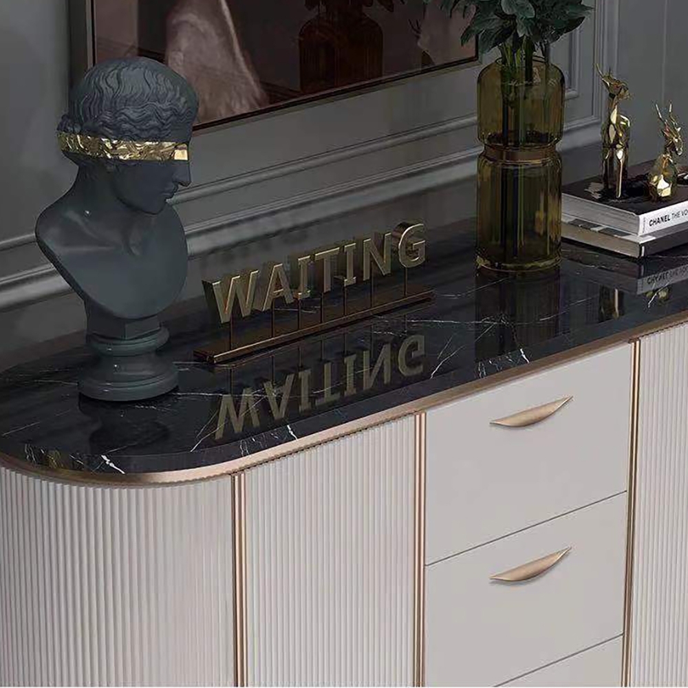 55" Modern Sideboard Buffet Black Faux Marble Top with Doors & Drawers Gold Finish window image