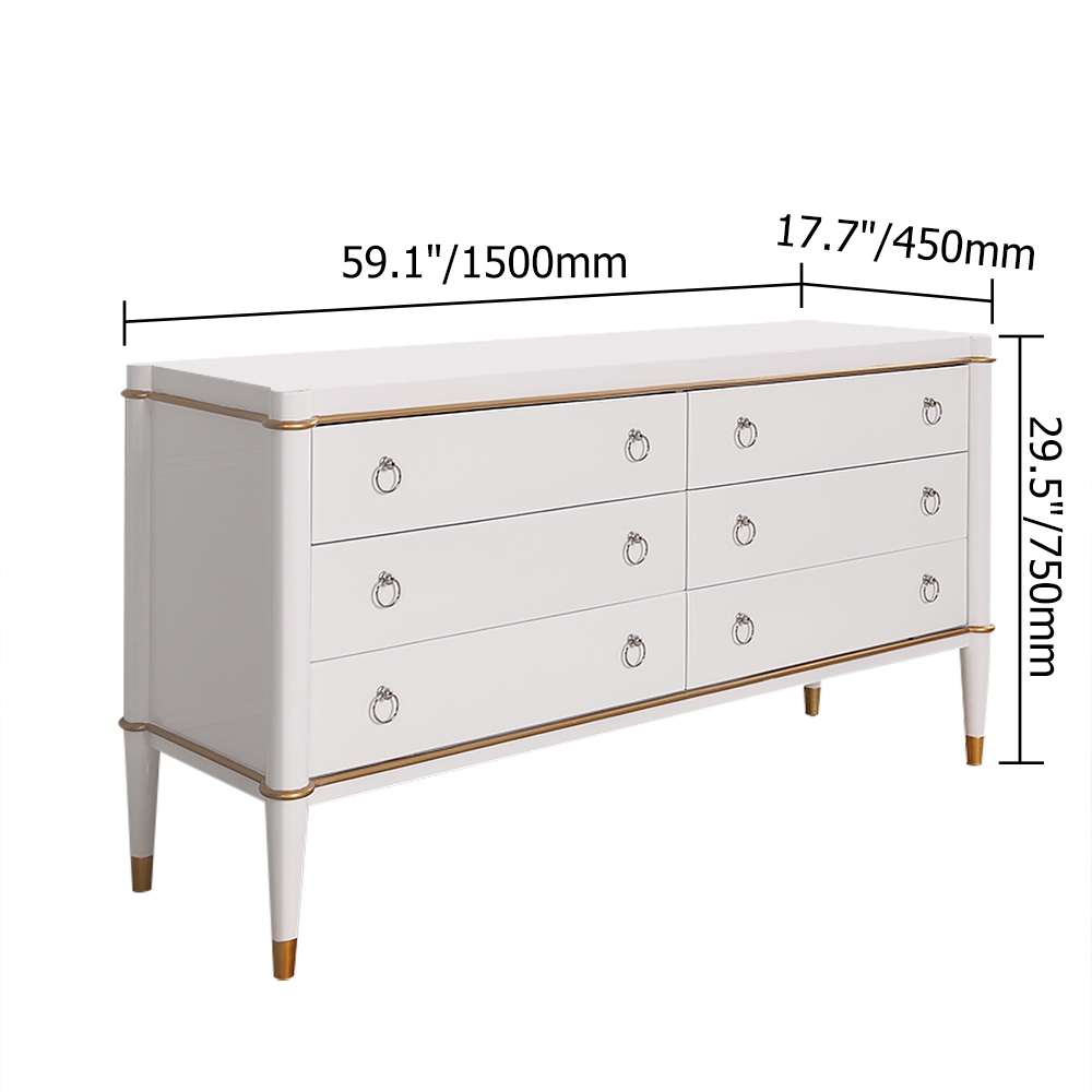1500mm White Cabinet Glossy Bedroom Dresser with 6 Drawers in Gold window image