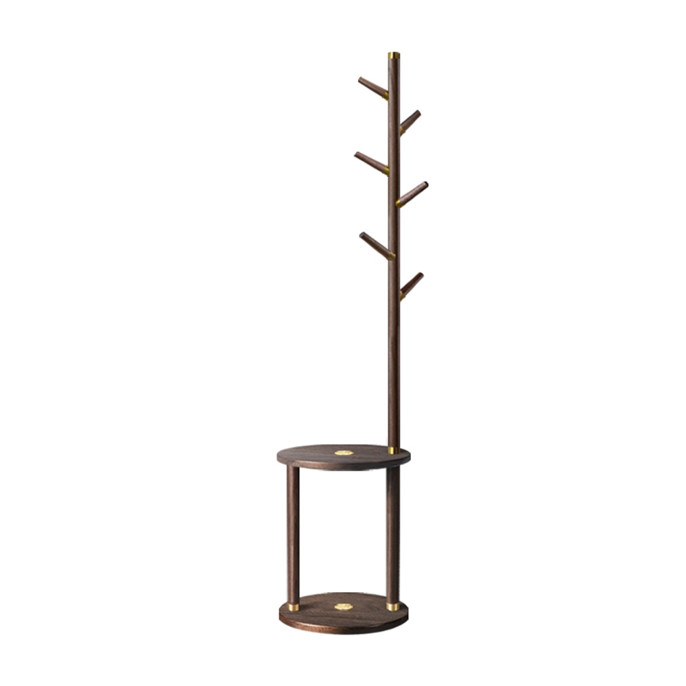 76'' Modern Black Walnut Rubber Wood Coat Rack Freestanding 6 Hooks with Round Table window image
