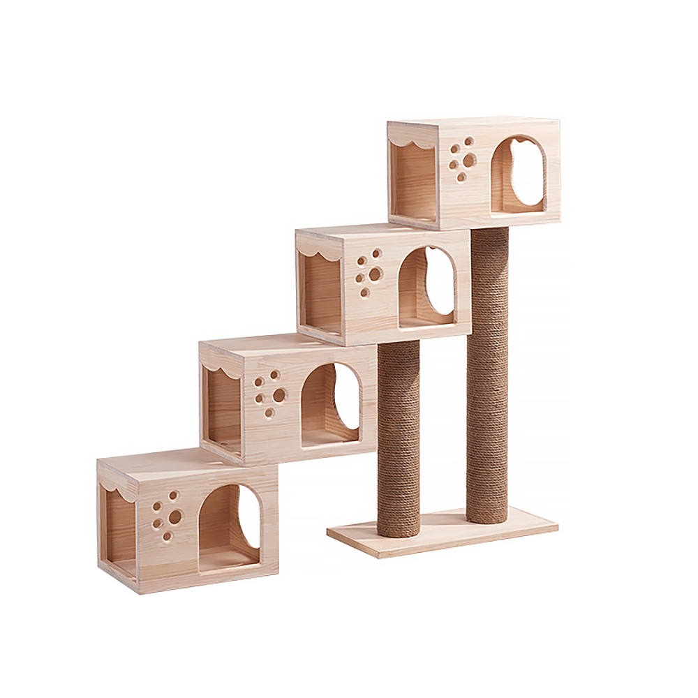 1300mm Multilevel Cat Tree Condo Pine Wood Cat Step Sisal Scratch Post window image