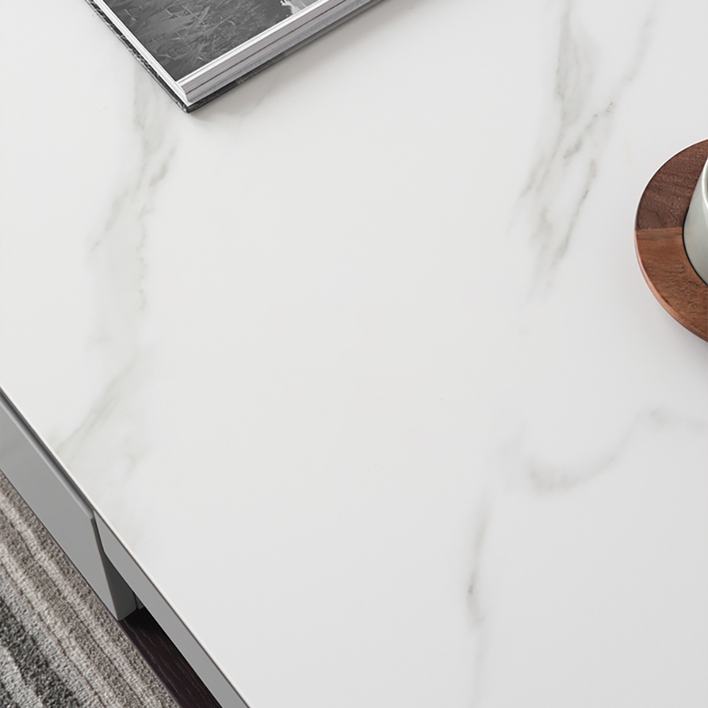 Italian Minimalist Grey TV Stand Stone Top 2-Drawer Entertainment Console for TVs window image