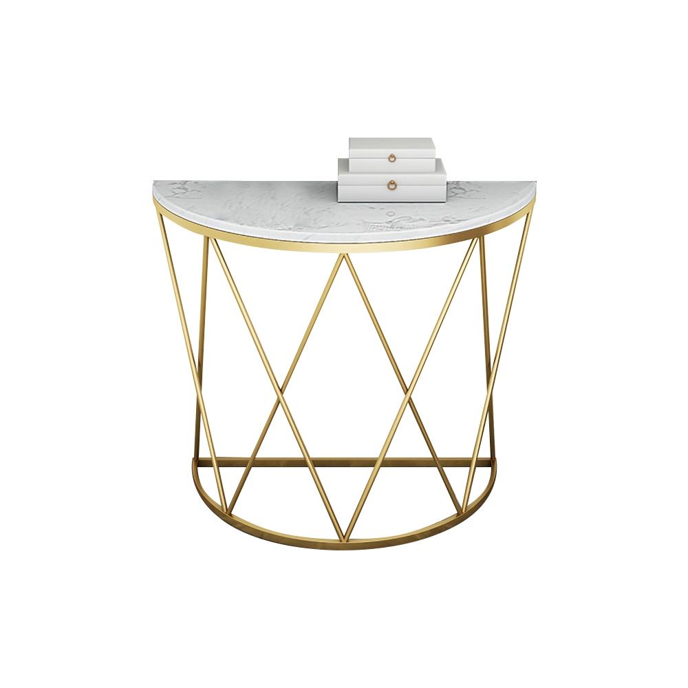 Modern Luxury Faux Marble Narrow Console Table Semicircle Table Gold window image