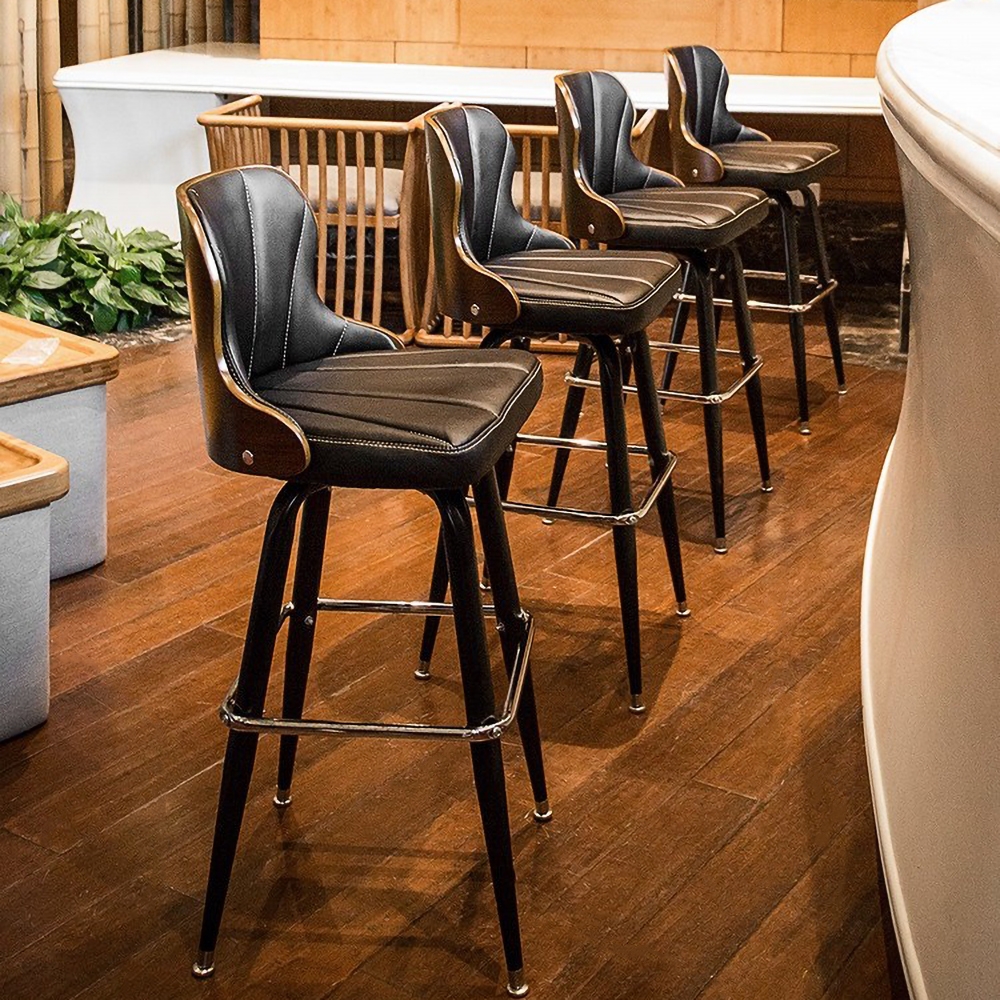 Modern Rotatable 29" Upholstered Black PU Leather Bar Stool window image
