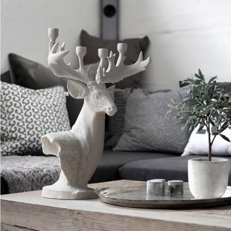 Marco Paul Dual Reindeer Head Candle Holder – Rustic Iron, Silver – Tea Light Holder, Traditional Stag Ornament