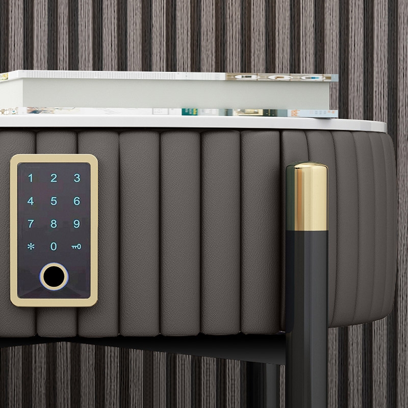 Gray Upholstered Bedside Table 1-Drawer Nightstands with Electronic Lock window image