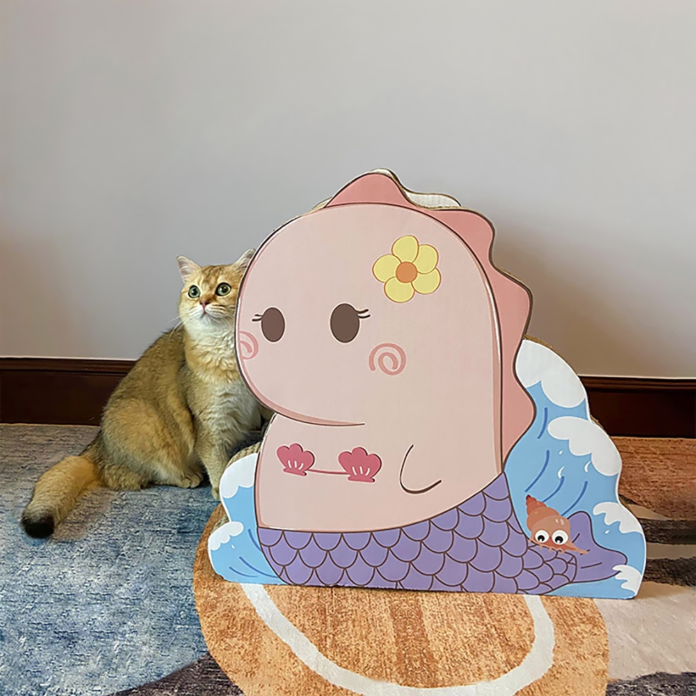 450mm Fish Shape Cat House Corrugated Board Cat Cave Bed in Green/Pink window image