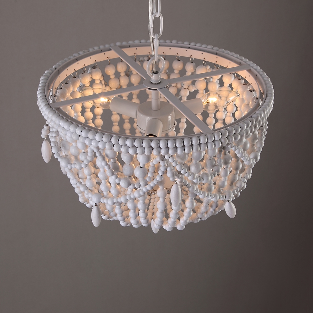 Rita Vintage Country 3-Light Distressed Wood Beaded Basket Pendant Light Ceiling Light in White window image