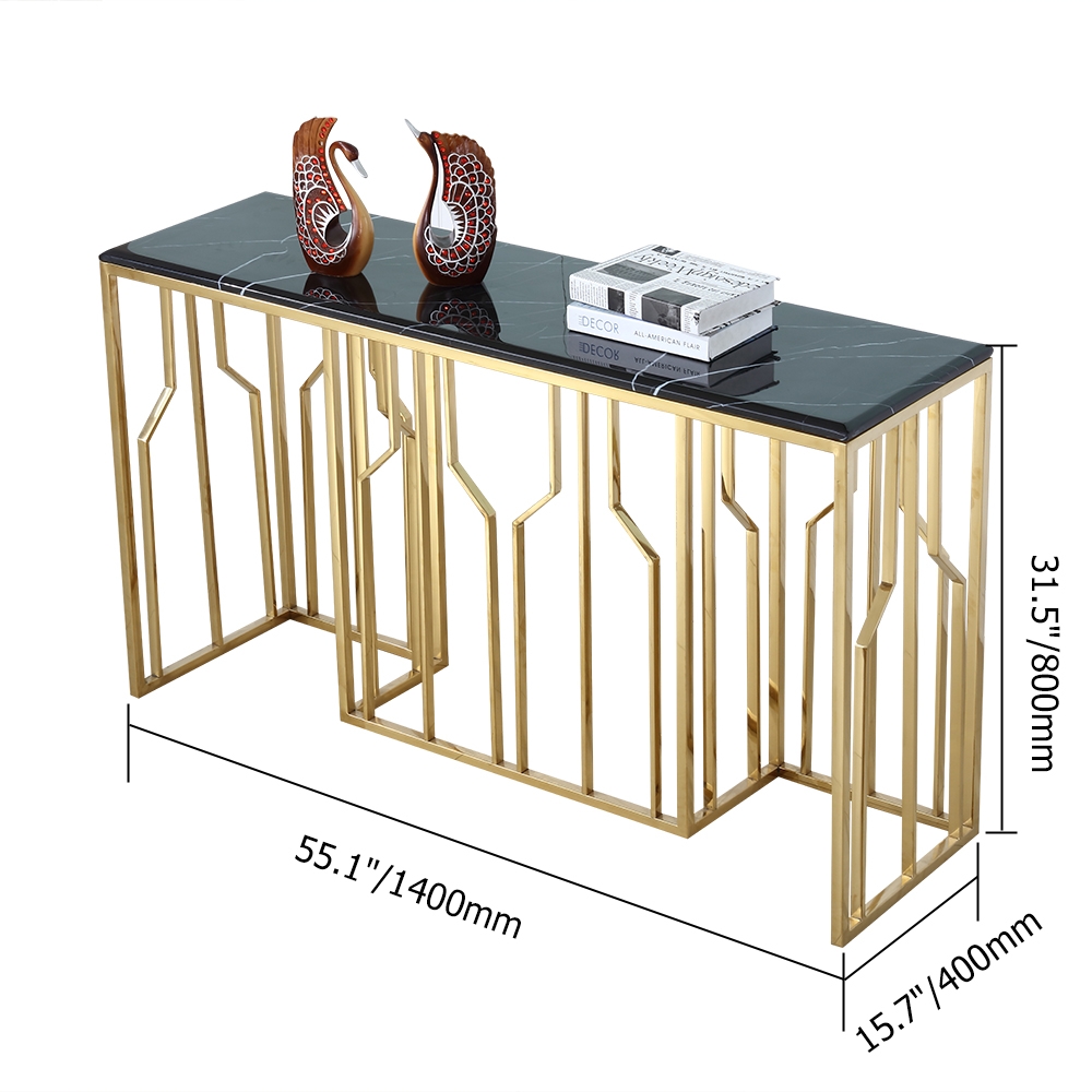 Modern Black Marble Console Table with Stainless Steel Frame window image