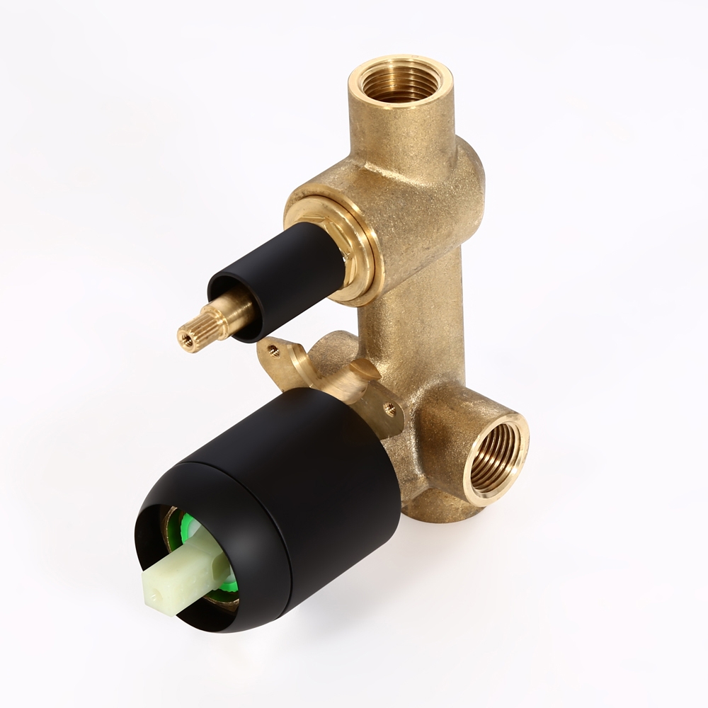 Válvula misturadora de chuveiro redonda de dupla função preta fosca moderna de 2 saídas em latão sólido Imagem da janela