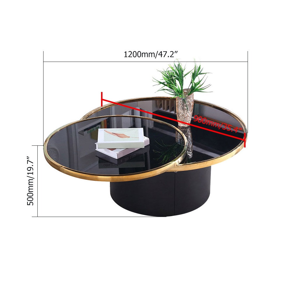 Nordic Black Tempered Glass Round Coffee Table with Stainless Steel Base in Black & Gold window image