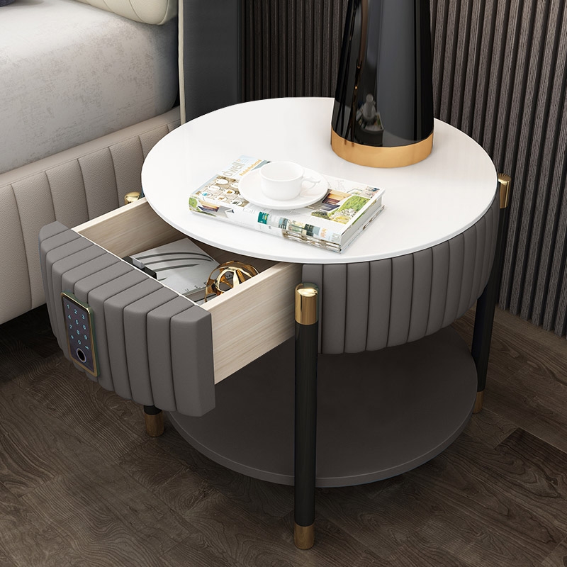 Gray Upholstered Bedside Table 1-Drawer Nightstands with Electronic Lock window image