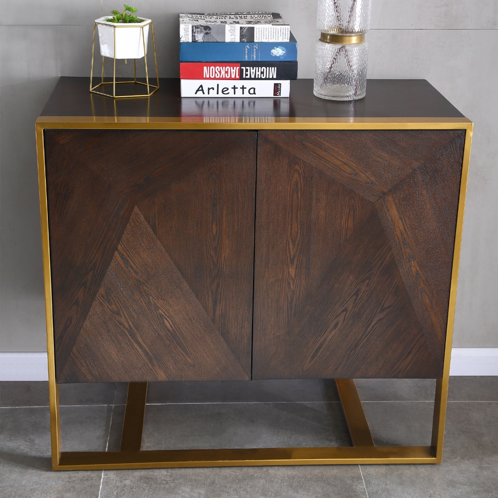 Modern Brown Sideboard Buffet with Doors&Shelves Kitchen Cabinet Gold Finish in Small window image