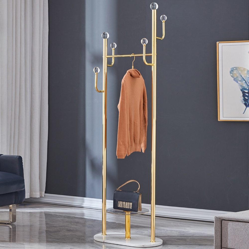 Modern Multi-functional Cloth Rack with Rail & Table in Gold window image