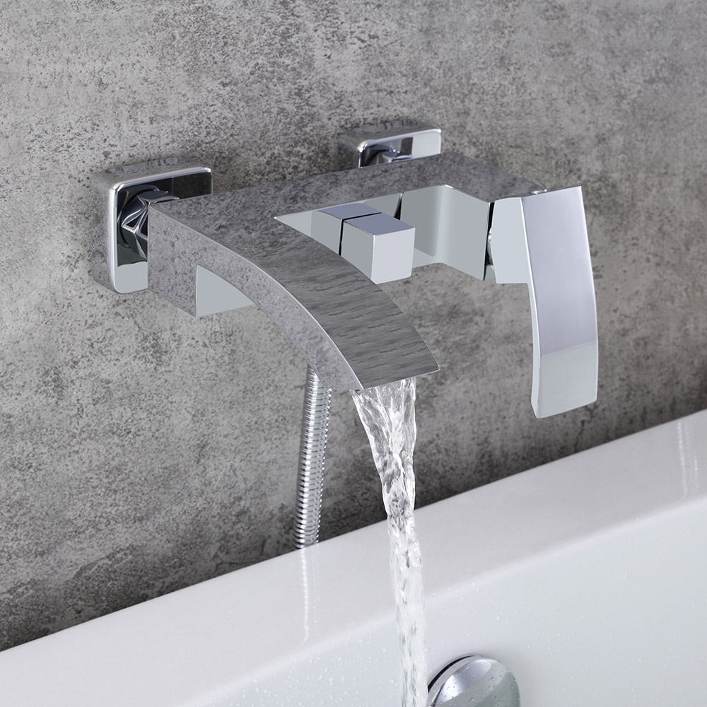 Ridge Wall-Mount Angled Waterfall Spout Single Handle Tub Filler Faucet Only Solid Brass in Polished Chrome window image