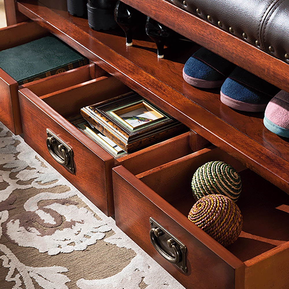 1140mm Modern Hallway Shoe Rack Storage Bench with 1 Shelf 3 Drawers window image