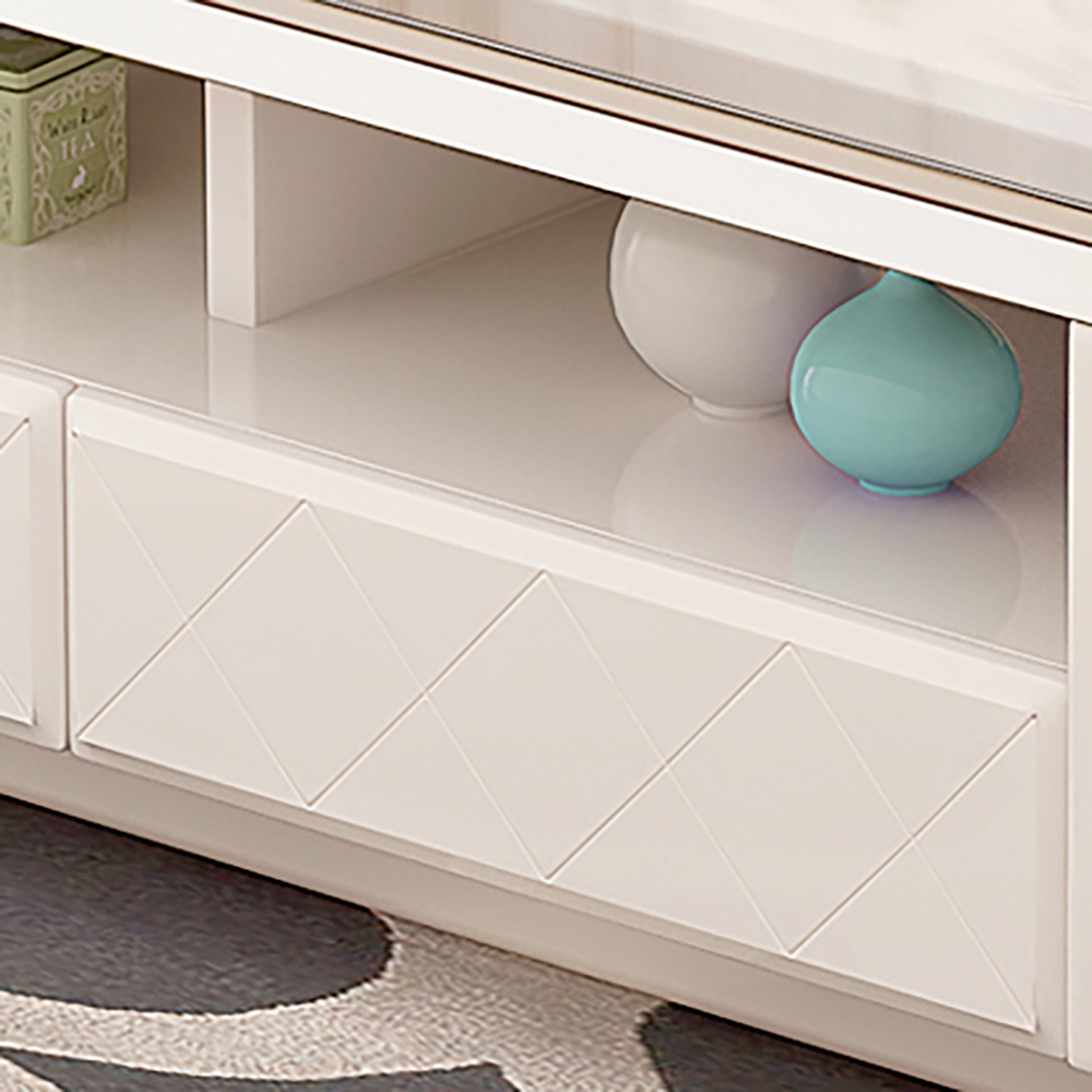 Marble Coffee Table with Storage & Drawers Solid Wood Frame window image