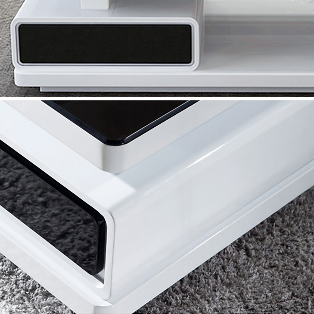 Modern Coffee Table with Drawers & Storage Tempered Glass White & Black window image