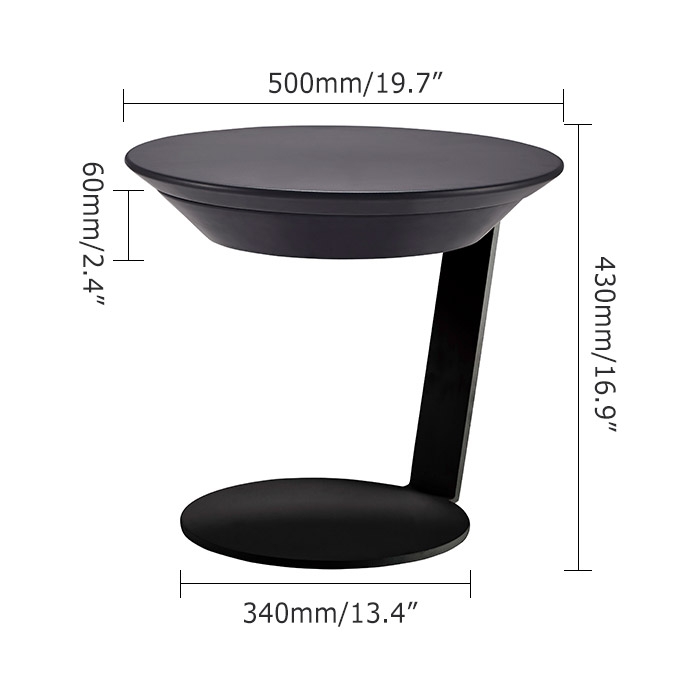 Modern Minimalist C Side Table with Tray 20" Black Side Table with Storage & Rotatable Top window image