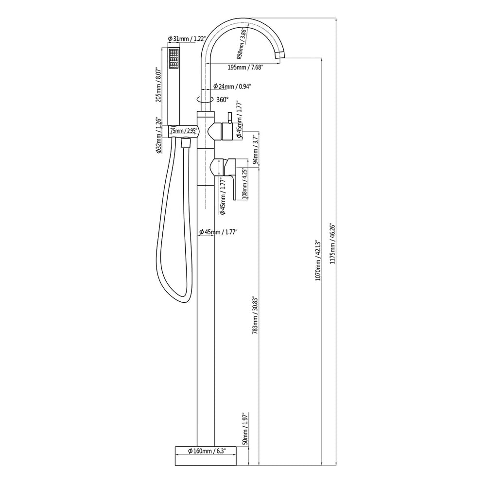 Modern Freestanding Thermostatic Bathtub Faucet High Arc Spout Floor Mount Bathtub Filler with Handshower Polished Chrome window image