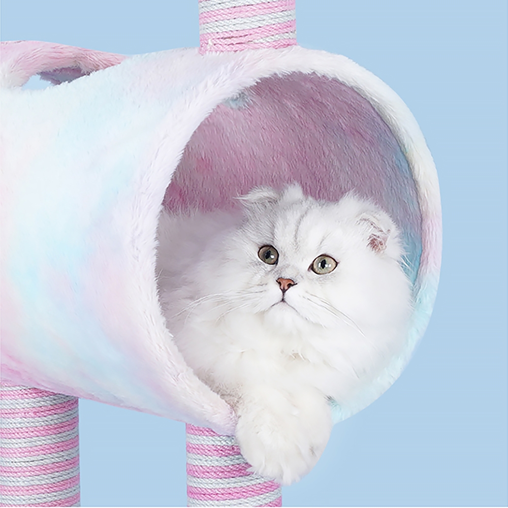 41" Unicorn Cat Tree Tunnel Claw-Scratch Post Sisal Teasing Ball Irridescent window image