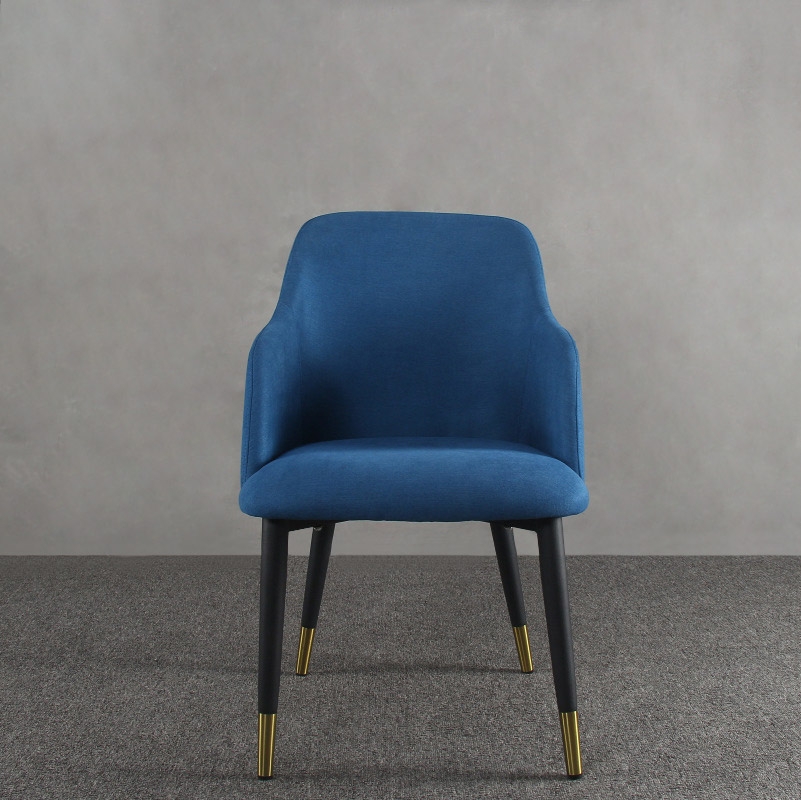 Modern Mid-Century Upholstered Blue Fabric  Dining Chair with Arms Set of 2 window image