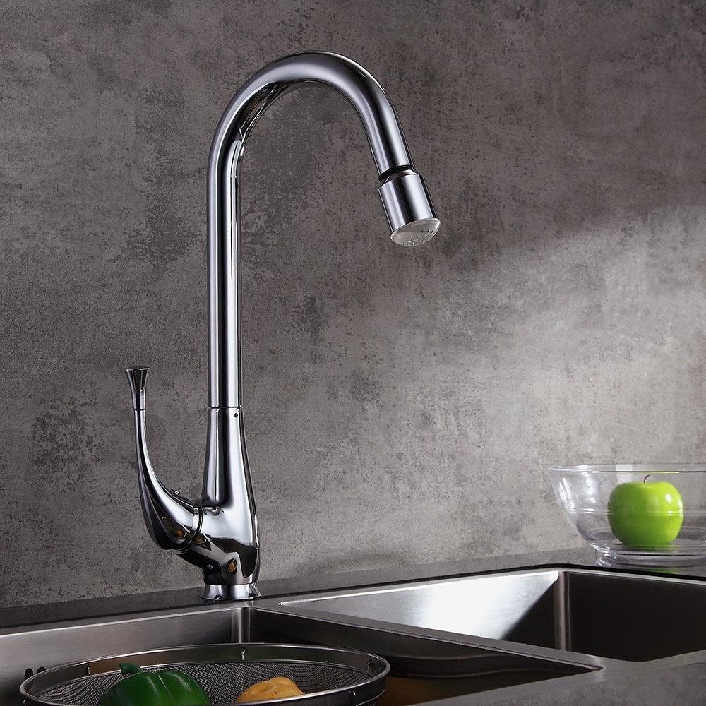 Peko LED Coloré Robinet Mitigeur de Cuisine avec Bec Pivotant Pull-down Arc Haut Levier Simple image de fenêtre