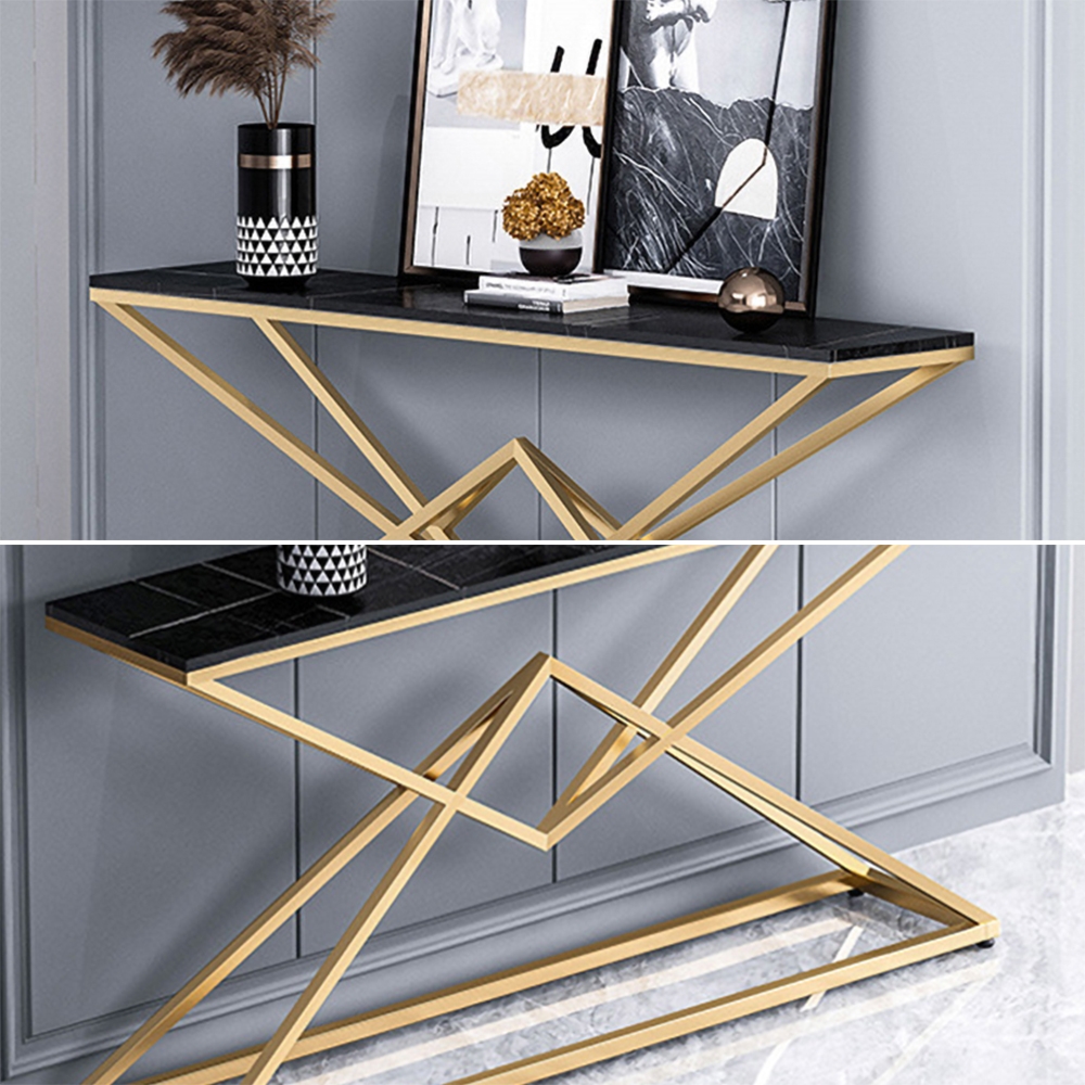 Modern White Luxury Sintered Stone Narrow Console Table Rectangular Gold Finish window image