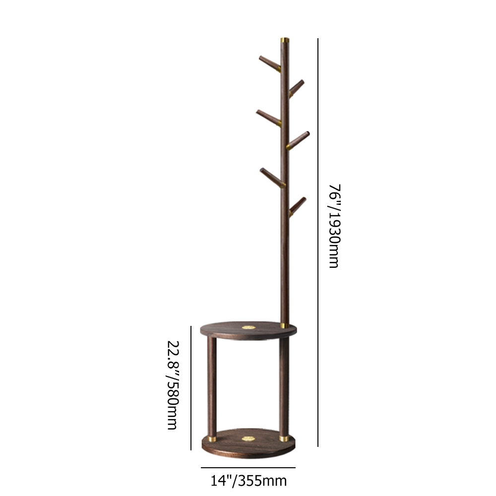 76'' Modern Black Walnut Rubber Wood Coat Rack Freestanding 6 Hooks with Round Table window image