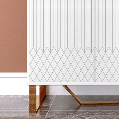 Aro Aro Commode contemporain blanc 2 portes et étagère d'appoint avec acier inoxydable en or image de fenêtre