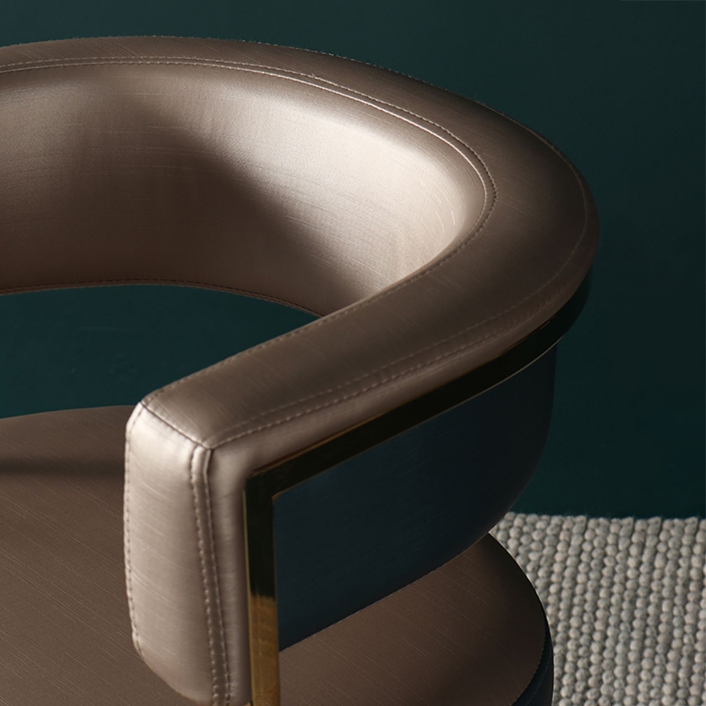 Modern Side Chair with Metal Base PU Leather Upholstered Armchair Brown Accent Chair window image