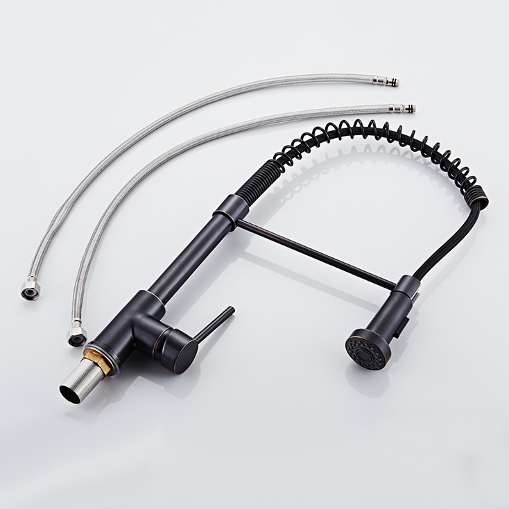 Robinet de cuisine en laiton noir antique avec poignée à levier unique et double fonction image de fenêtre