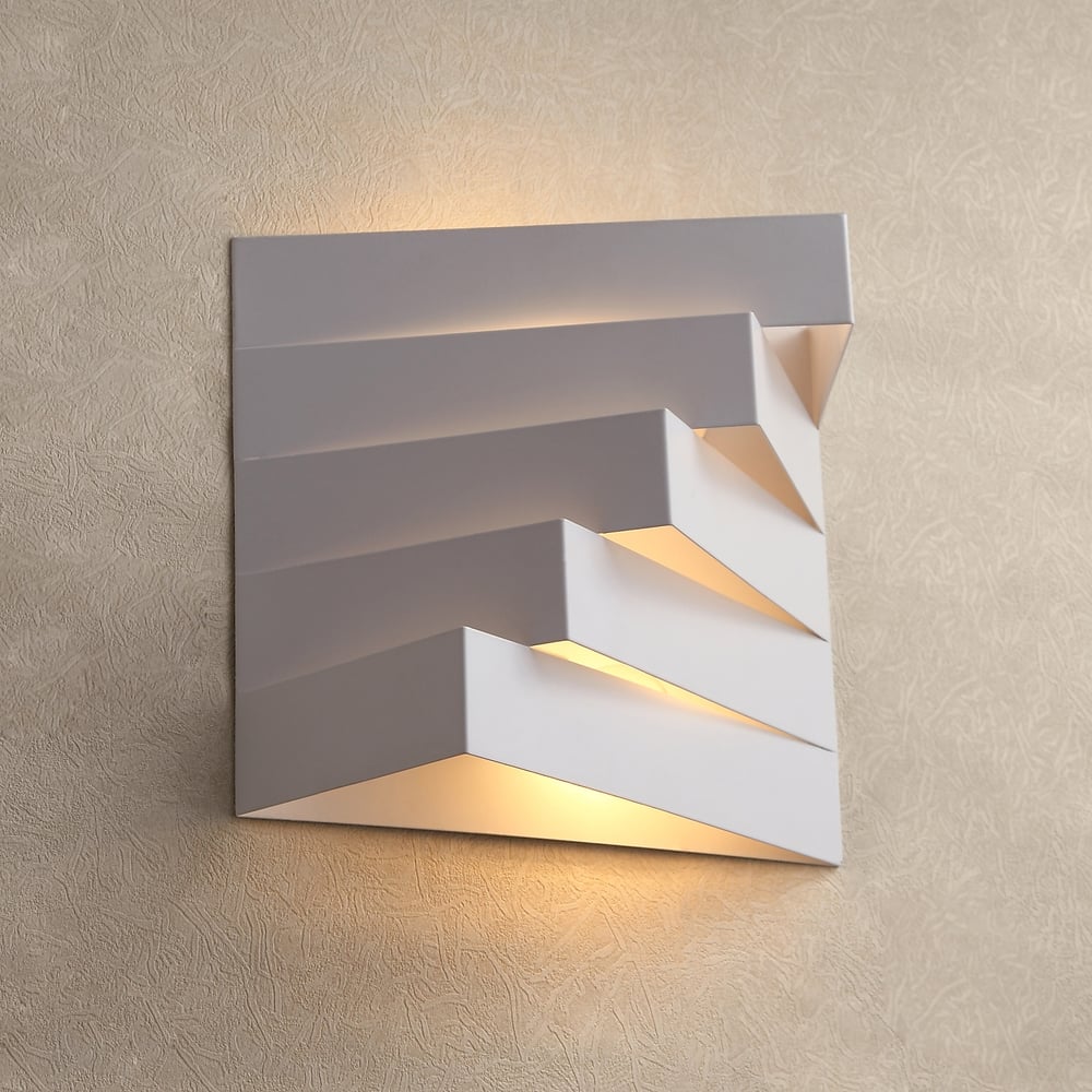 Contemporary 2-Light White Metal Geometric Indoor Lighting Wall Light window image