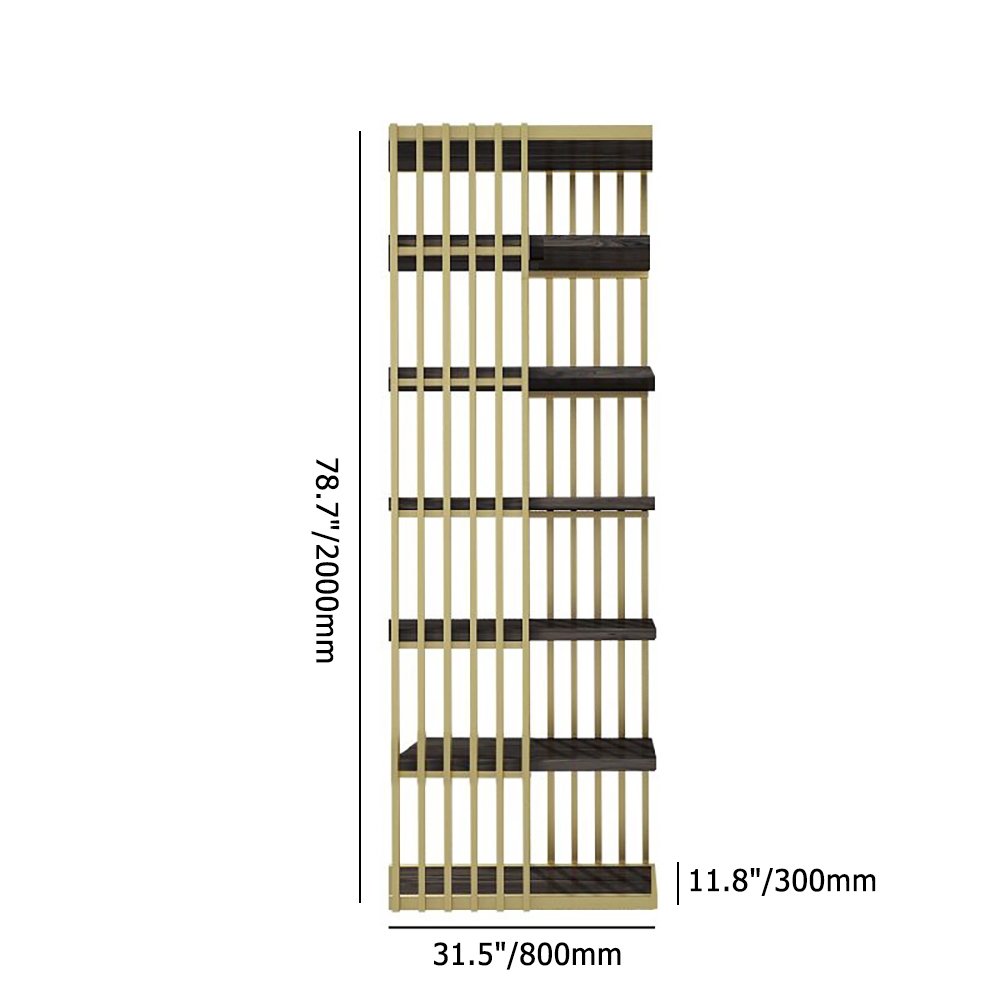 Modern Display 6-Tiered Etagere Bookshelf in Gold & Black weights dimensions image