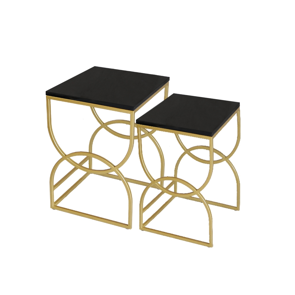 Zwarte vierkante bijzettafel metalen bijzettafel set van 2 Vensterafbeelding
