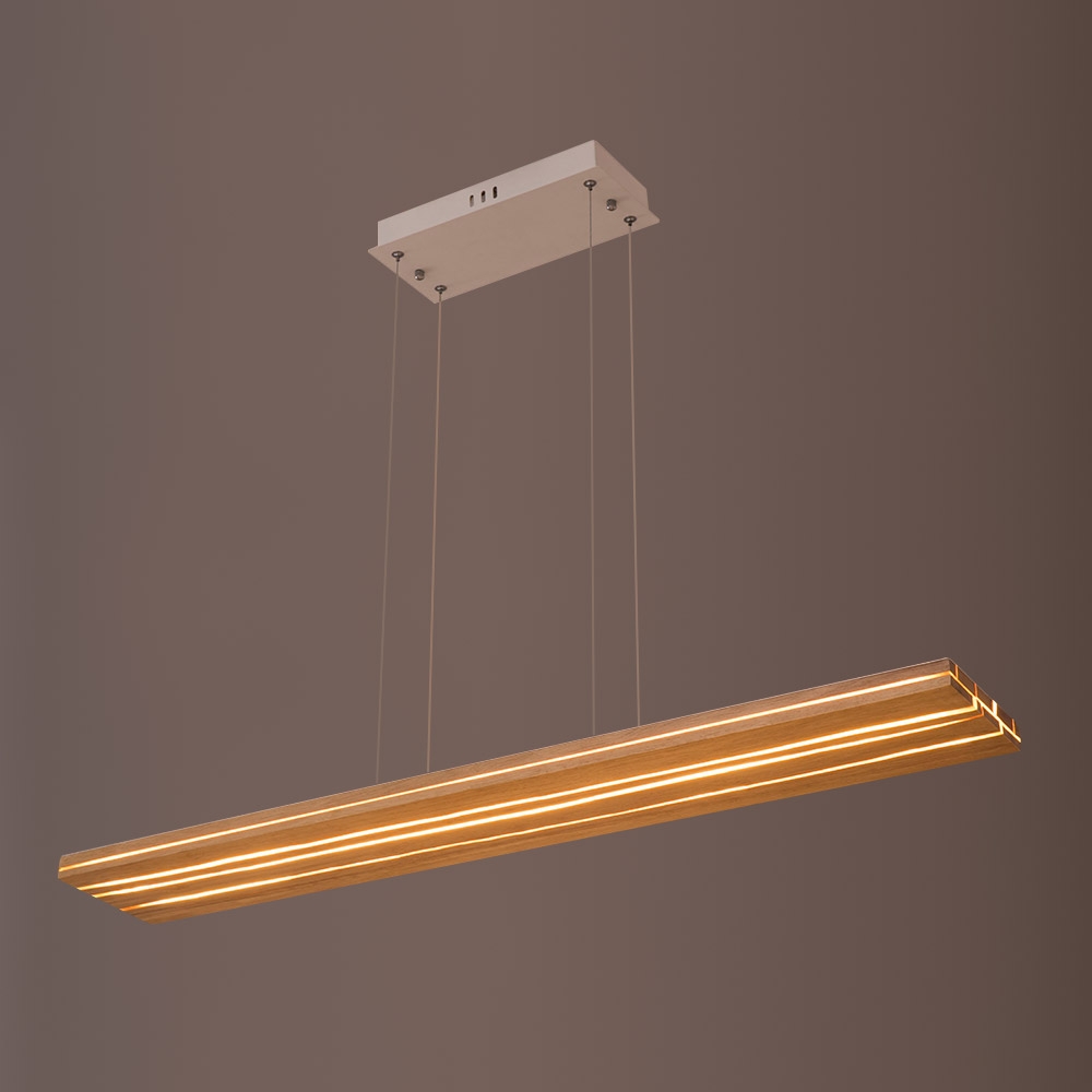 Modern LED Rectangular Pendant Light 39" Wide Wood and Resin Kitchen Island Light window image