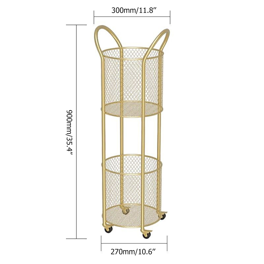 Gold Modern Metal Shelving for Bathroom Storage with 2-Tier Shelf and 4 Wheel window image