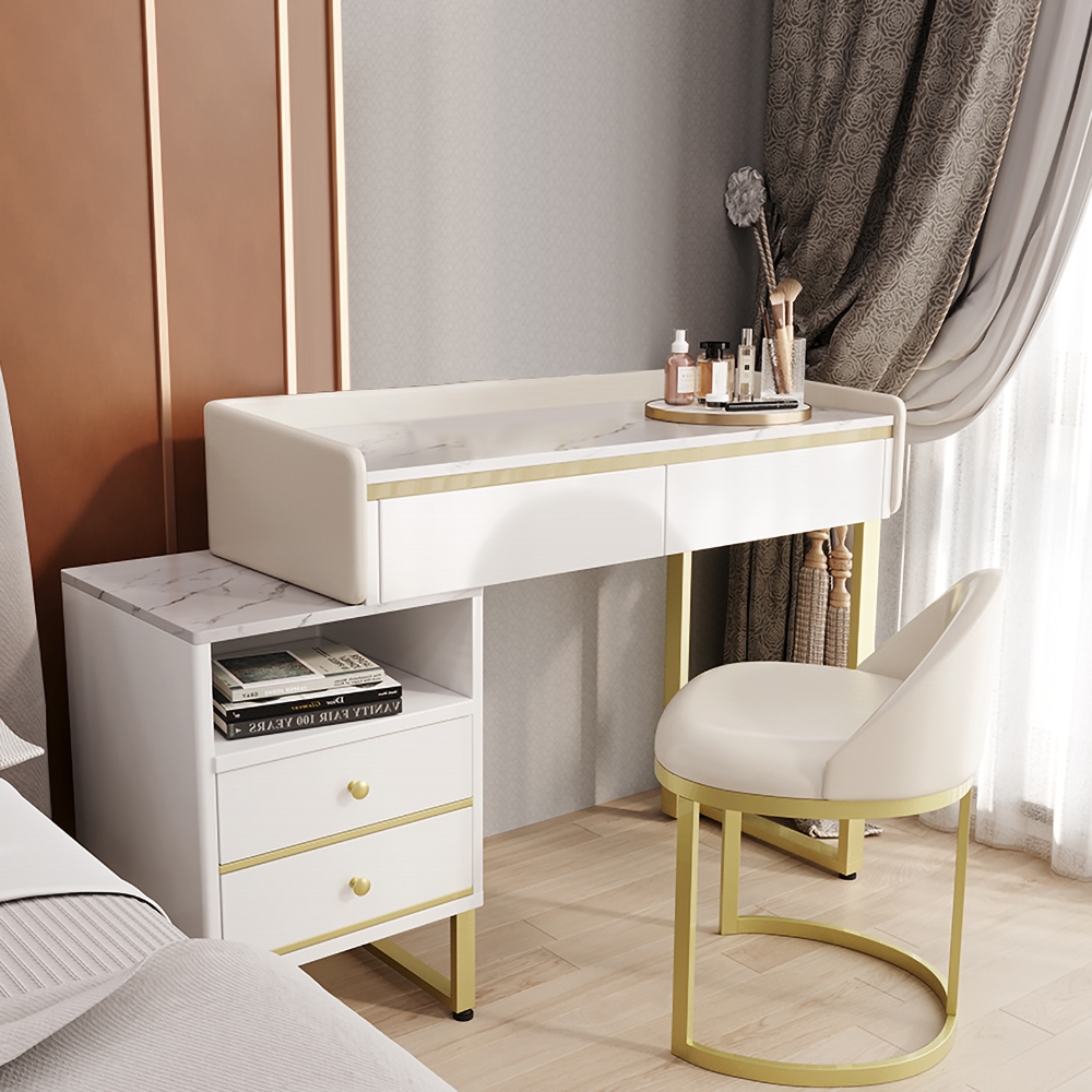 White Modern Dressing Makeup Vanity Expandable Dressing Table with Cabinet window image