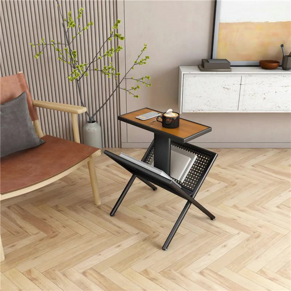 Modern Black Side Table with Storage Wooden Top End Table window image