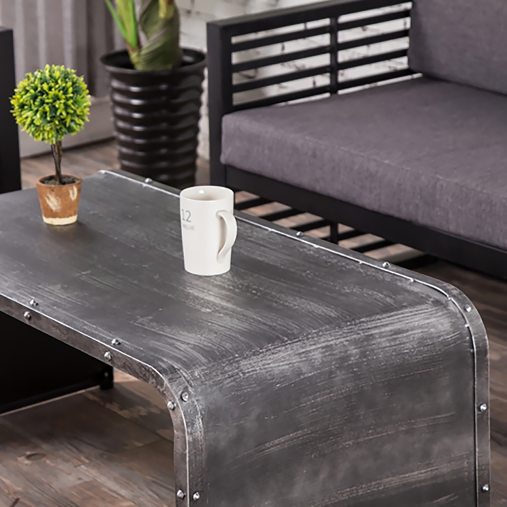 Industrial Vintage Distressed Silver Coffee Table Rectagular Accent Table Metal window image