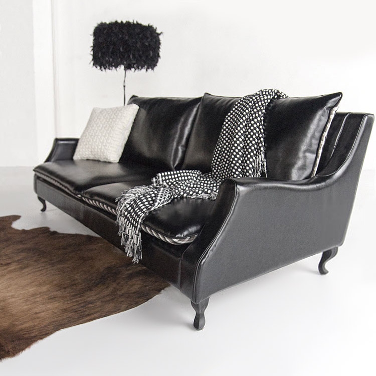 Contemporary Black Faux Leather Sofa Upholstered 3-Seat Sofa Hardwood Frame Foam Filled window image