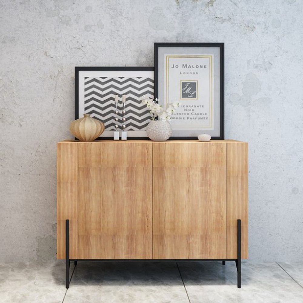 Wooden 2 Door Accent Sideboard Cabinet Console Table Natural window image
