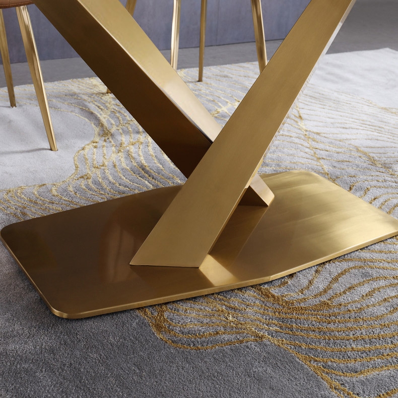71" Rectangular Faux Marble Dining Table Gold X-Base Stainless Steel with White Marble top window image