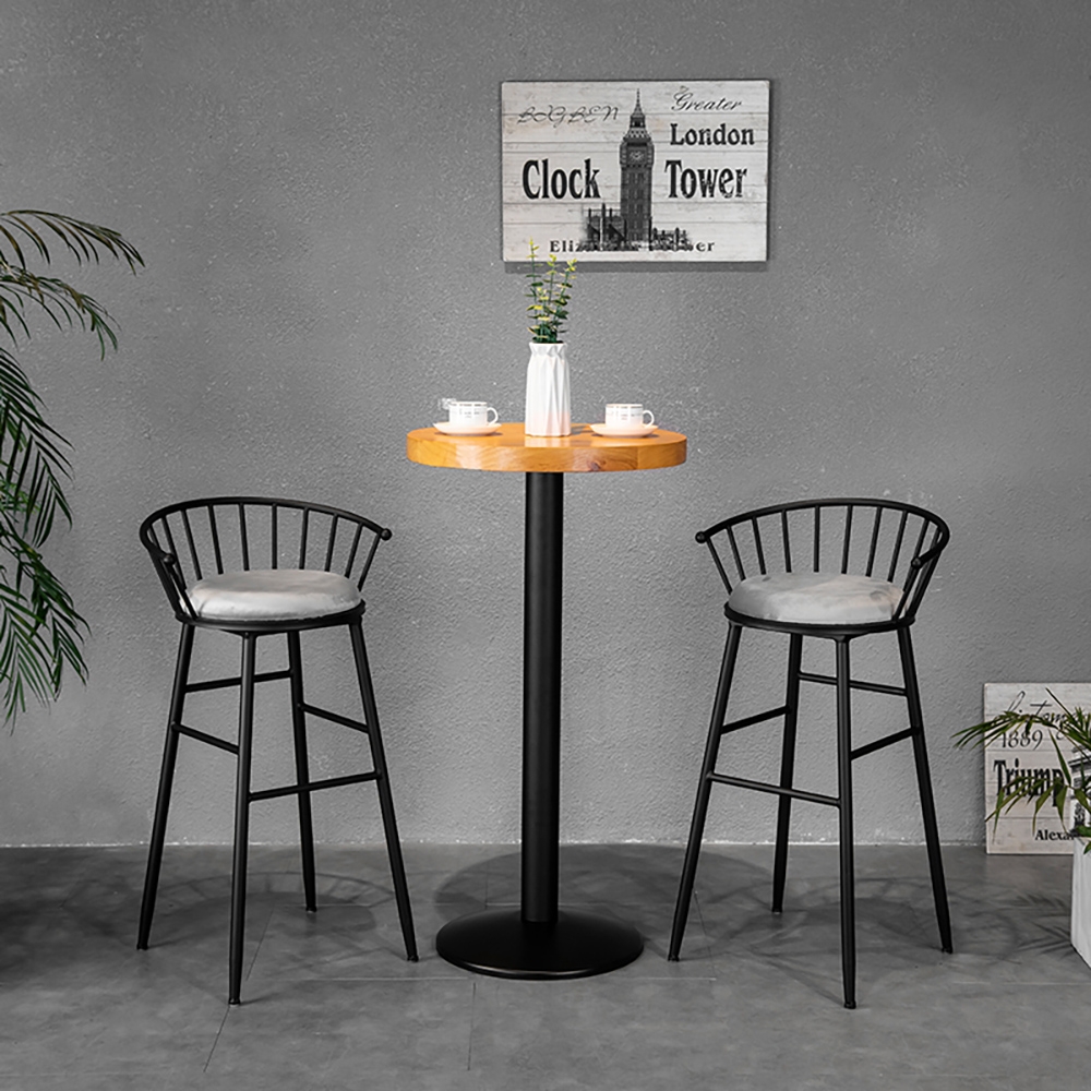 39.4" Height Bar Stool with Hollow Backrest Velvet Upholstery Bar Chair Set of 2 window image