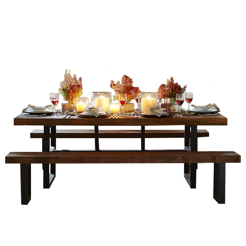 Vintage Rustic Solid Wood and Metal Dining Table Large Rectangular Table with Thick Top in Black window image