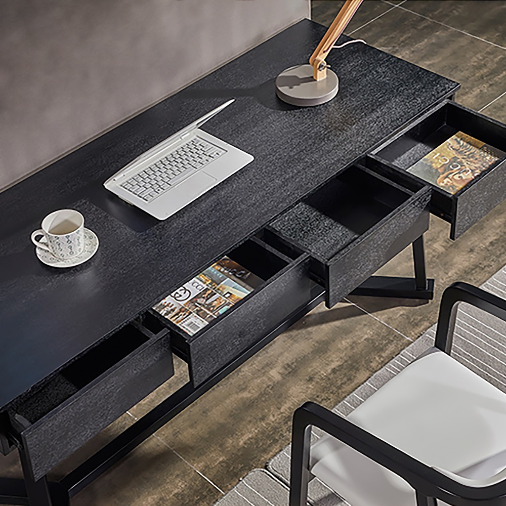 63" Black Rectangular Writing Desk Modern Computer Desk MDF window image