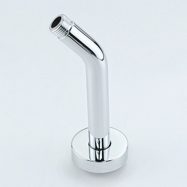 Modern Wall Mounted Solid Brass Short Curved Shower Arm for Rain Shower Head in Polished Chrome window image