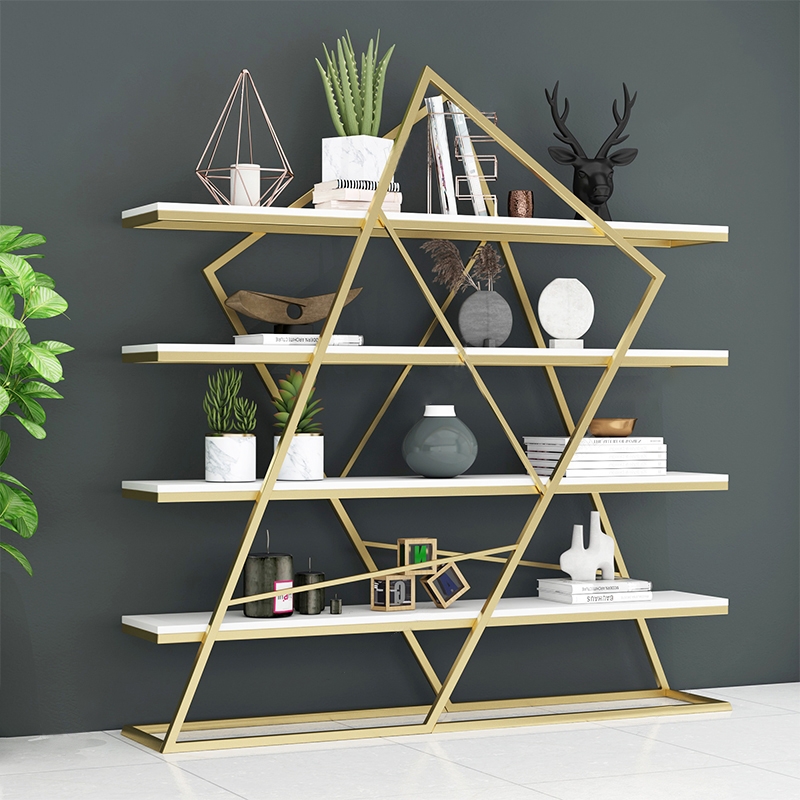 Abstract Chic Storage Standing Metal Etagere Bookshelf in Gold & White window image
