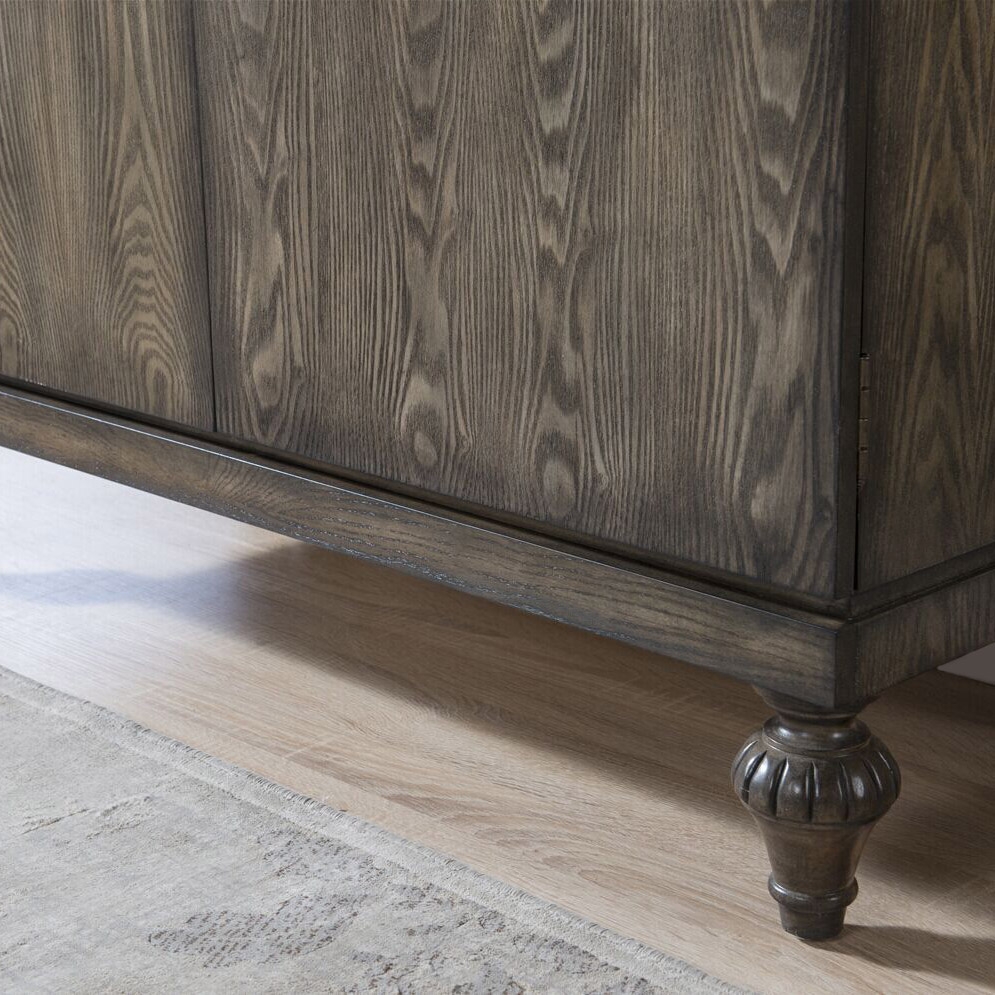 Vintage Retro Sideboard 2 Doors Accent Cabinet Solid Wood Cabinet with Adjustable Shelf window image