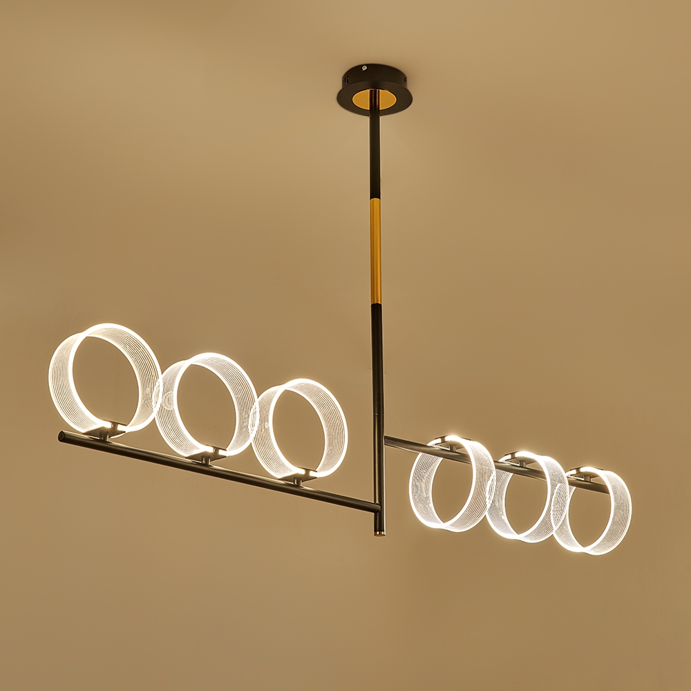Linear LED Acrylic Island Pedant Light Black and Gold 6 Light Modern window image