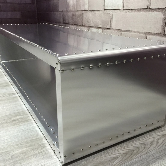 Aviator Coffee Table 47 Inch Rectangular Coffee Table Industrial Loft Aluminum Panel Table window image